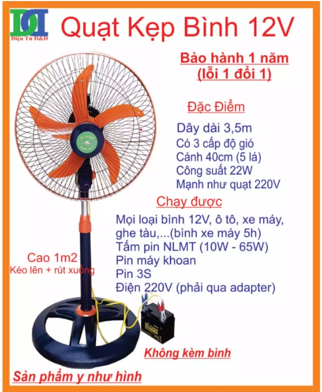 Quạt đứng kẹp bình 12v