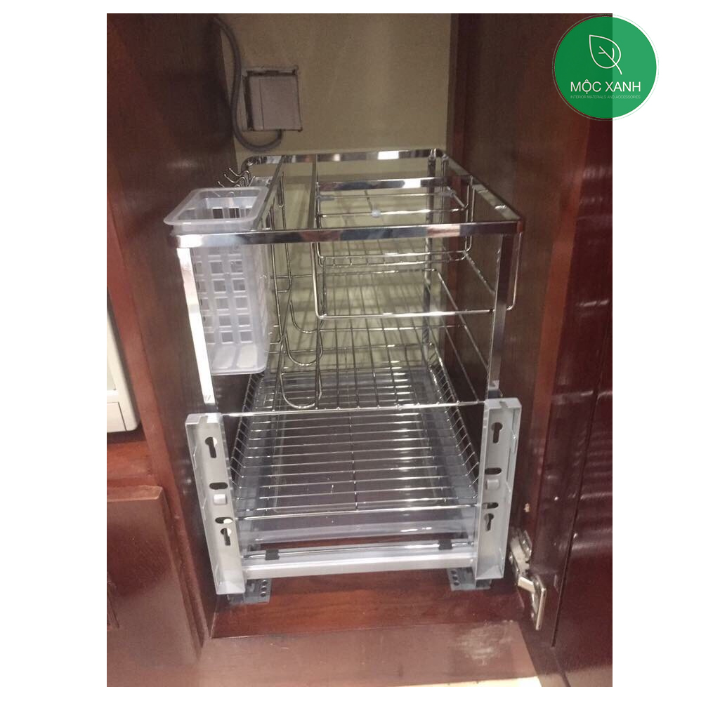 Giá chai lọ, dao thớt inox bóng cao cấp, ray âm giảm chấn (Có bảo hành)