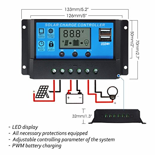 [HCM]Điều khiển sạc pin mặt trời LCD 10A tự động 12V 24V