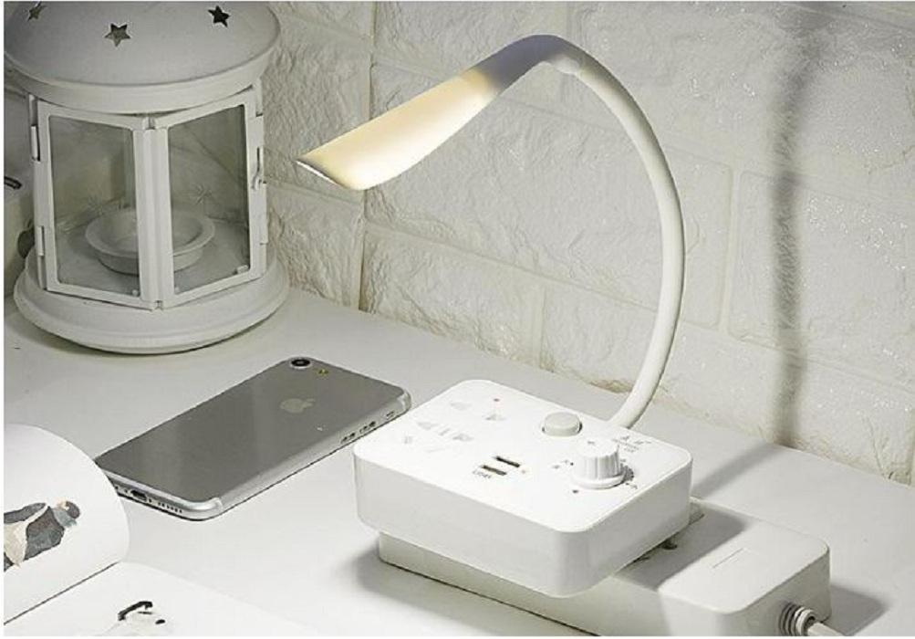 Ổ cắm điện thông minh đèn ngủ led cảm ứng, 2 cổng usb có triết áp