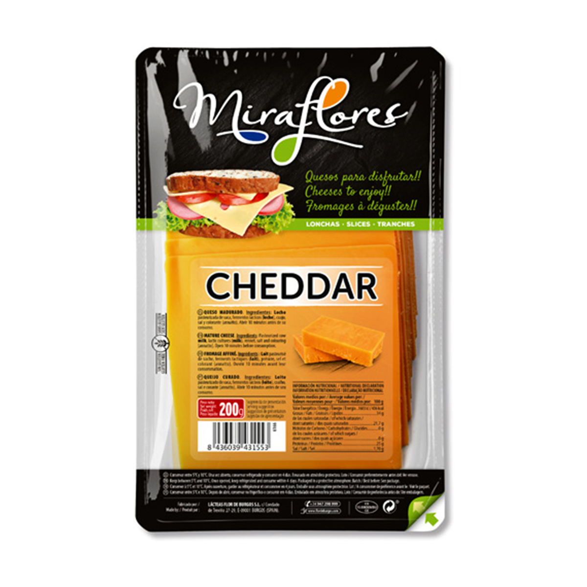 Phô mai cắt lát Cheddar Miraflores 200g