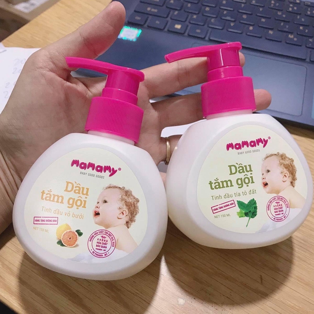 Dầu tắm gội thiên nhiên Mamamy 150ml - tinh dầu vỏ bưởi / Tía tô đất