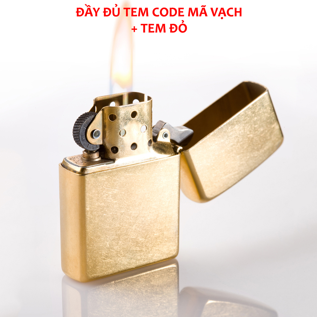 Bật lửa zippo gold, hộp quẹt lõi vàng vỏ dày xước High Polished Brass- KenZ