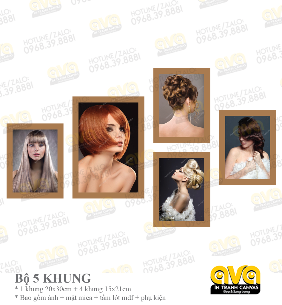 Bộ 5 khung ảnh tạo mẫu tóc nữ treo tường đẹp và sang trọng