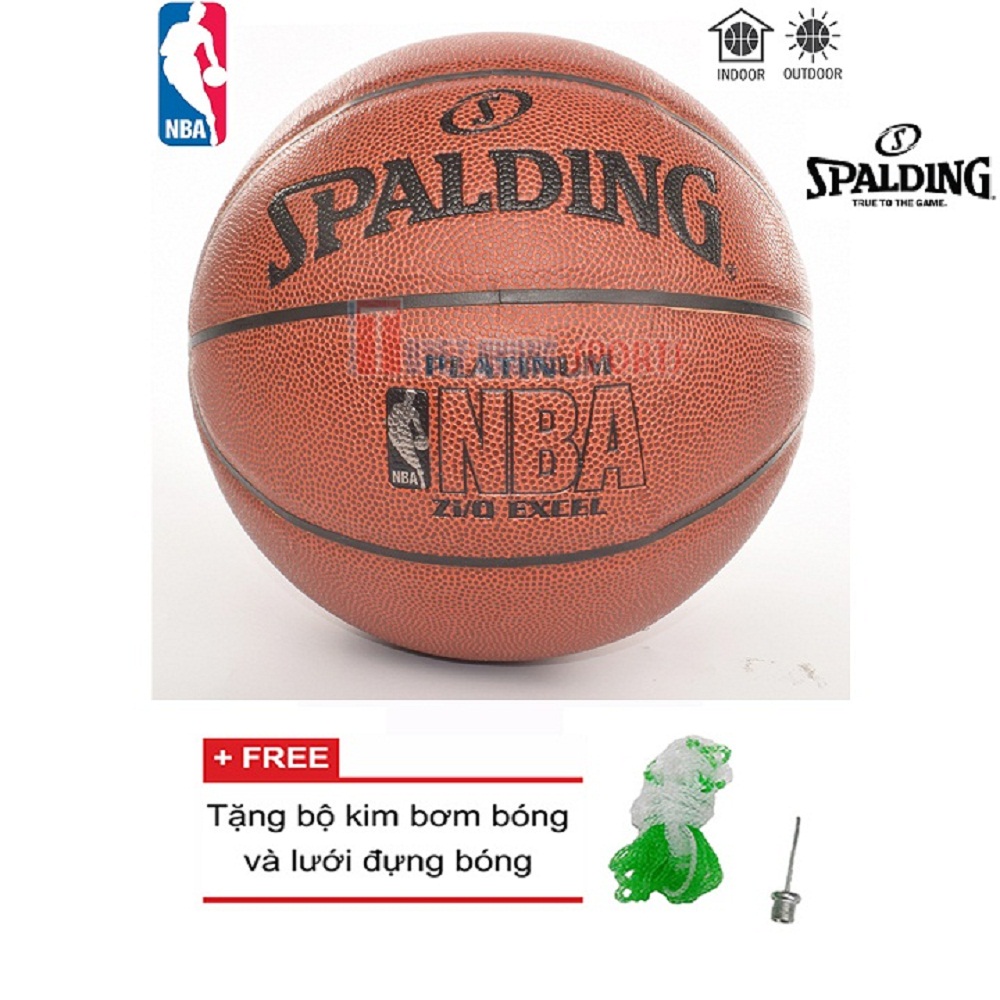 Bóng rổ Spalding NBA Platium ZO Excel Indoor/Outdoor Size 7 + Tặng bộ kim bơm bóng và lưới đựng bóng