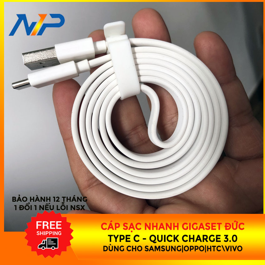 Cáp Sạc Nhanh type C xịn  Gigaset của Đức-Quick Charge 3.0-NP15- Tương Thích Điện Thoại SamSung-Oppo-HTC-Vivo-Hàng Chính Hãng BH 12 Tháng-Nhất Phát Mobile