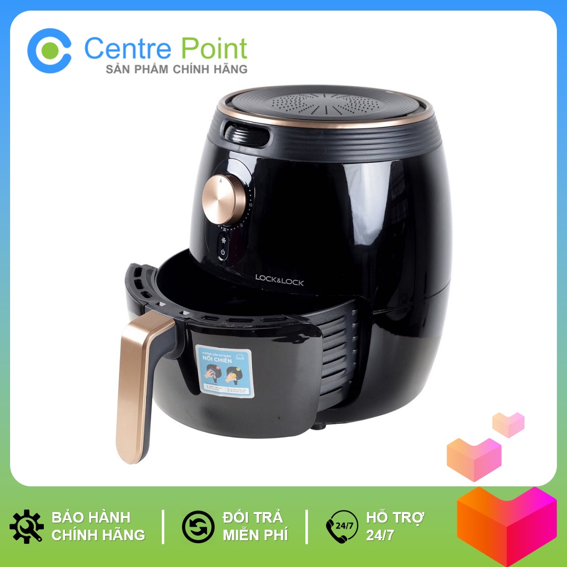 Nồi chiên không dầu lock&lock ejf368blk - dung tích 3.5l - công suất 1500w - giảm chất béo trong thực phẩm