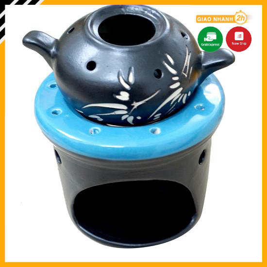 Đèn xông tinh dầu, khuếch tán tinh dầu bát tràng dùng nến hình ấm trà + tặng tinh dầu trị giá 30k + nến