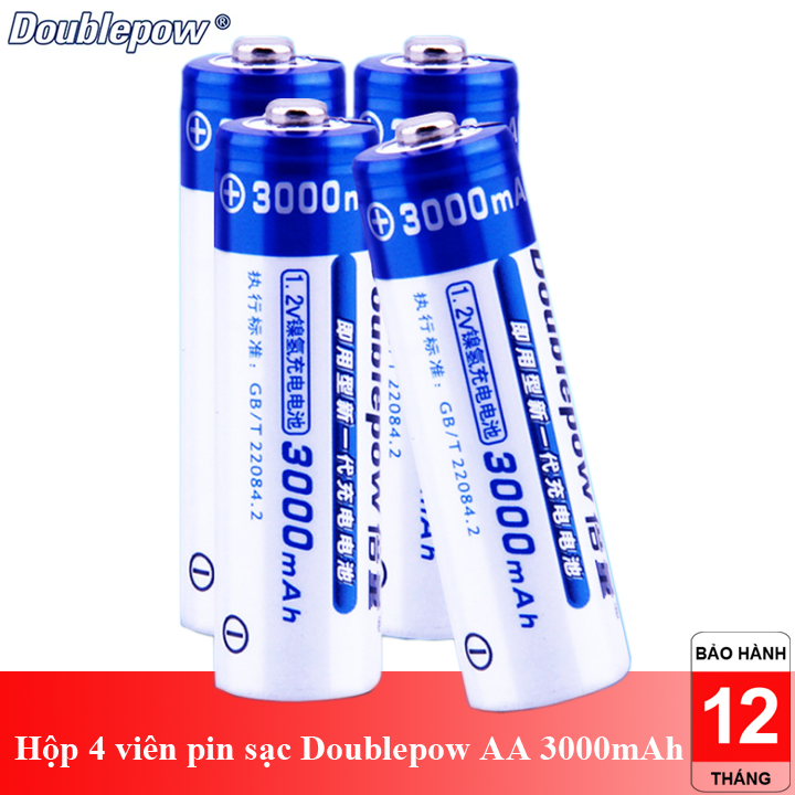 Hộp 4 pin tiểu sạc Doublepow AA 3000mAh dung lượng thật