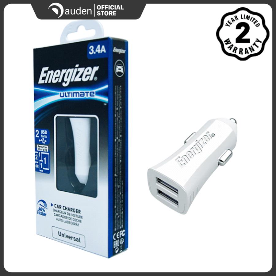 Sạc ô tô energizer 3.4a 2 cổng usb - kèm 1 cáp lightning usb