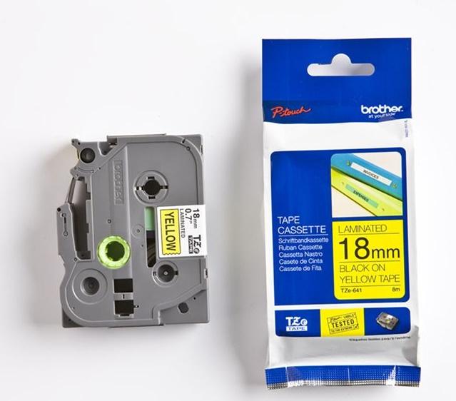 Nhãn in tiêu chuẩn tze brother tze-641 chữ đen trên nền vàng