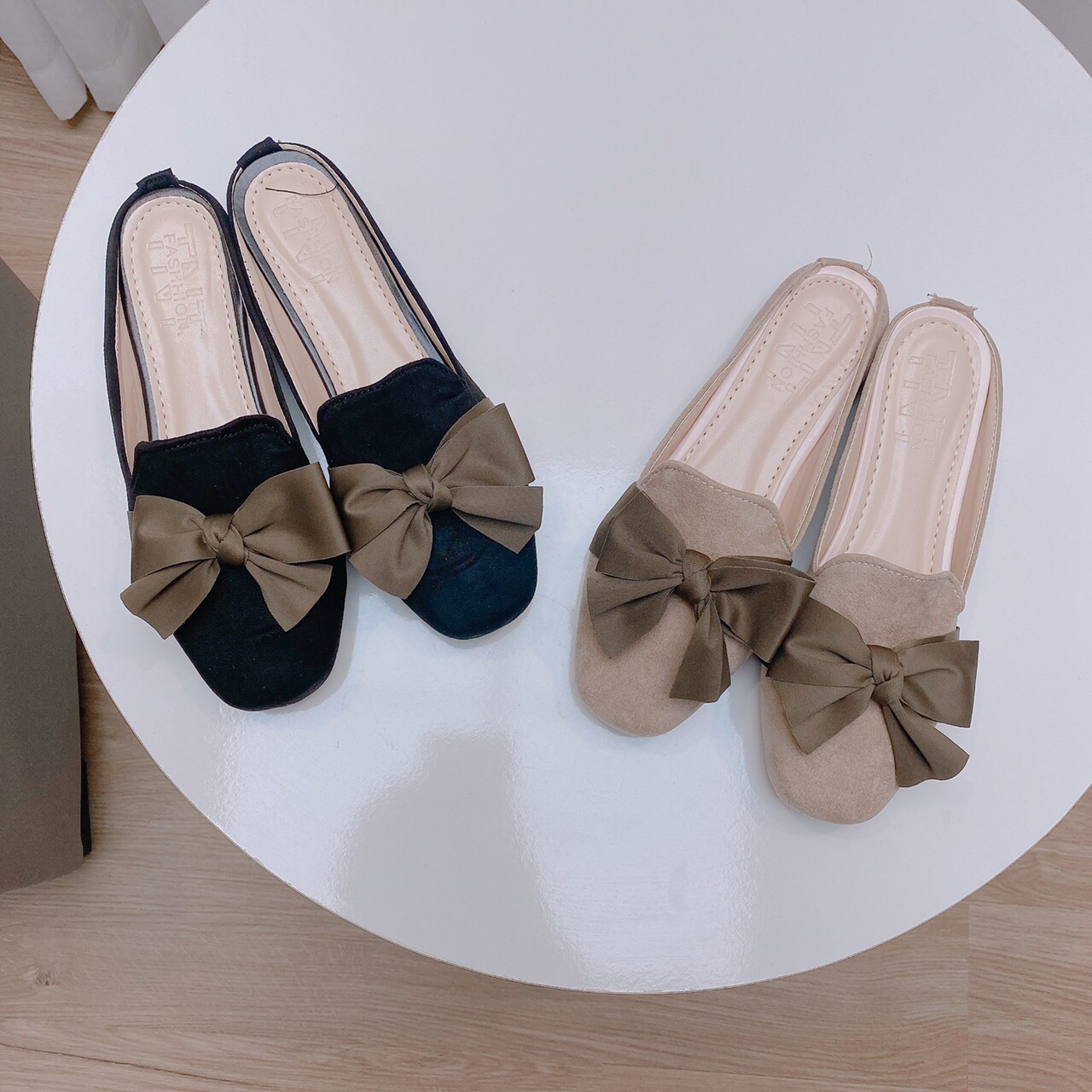 Dép sục thời trang nữ chất da nỉ phối nơ vải êm chân