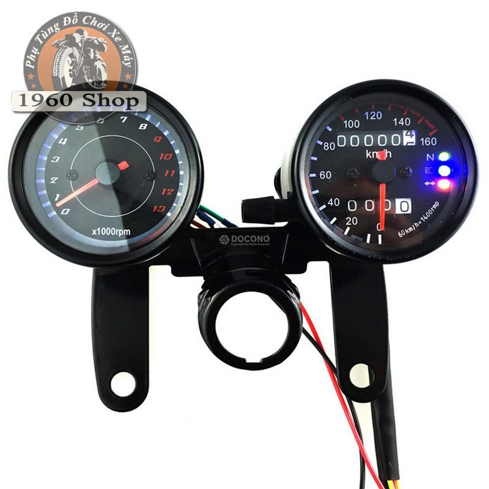 Bộ đôi công tơ báo km và công tơ tua máy kèm pat kèm bắt ổ khóa phù hợp độ Cafe Racer Tracker GD110 SU GN125 Win CD 67 Dream CUB và các loại xe máy