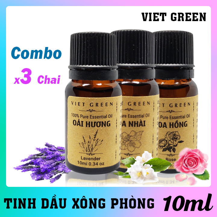 Tinh dầu thiên nhiên 100% - lavender+hoa nhài+hoa hồng - combo 3 chai 10ml