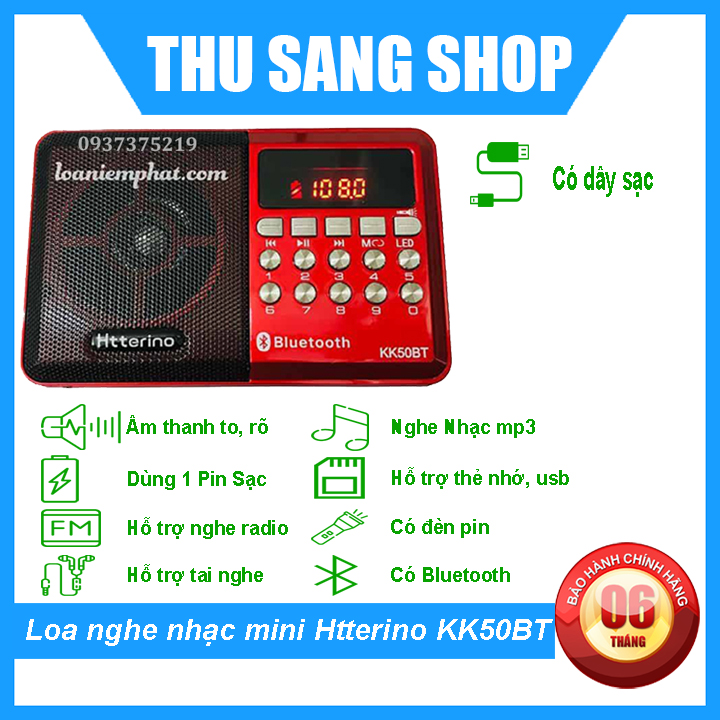 Loa nghe nhạc mini htterino kk50bt chính hãng nghe nhạc thẻ nhớ, usb, fm có anten, bluetooth