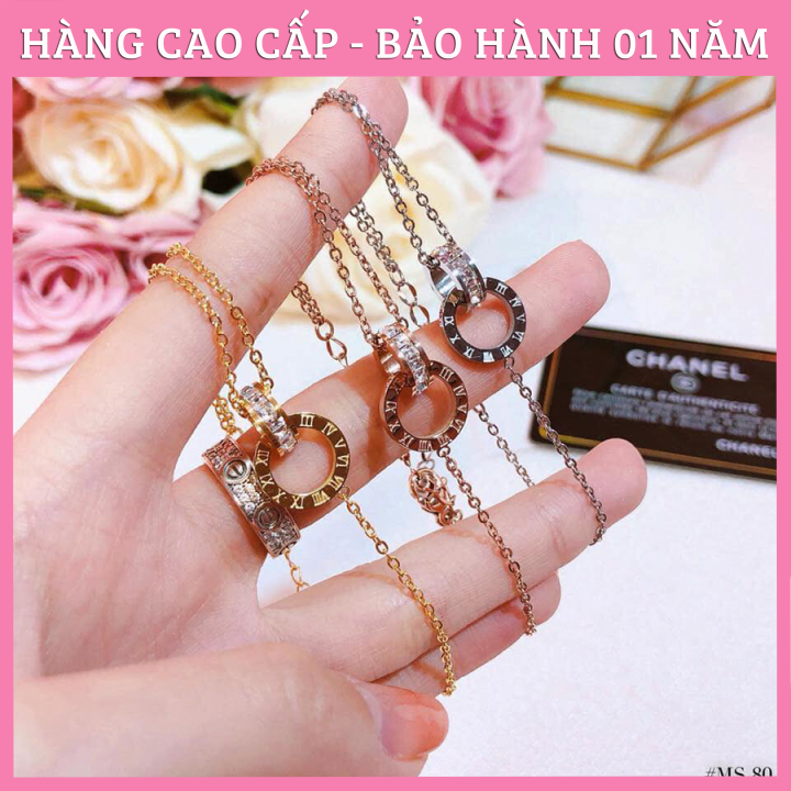 Lắc Chân Nữ, vòng chân Titan Ko Đen 2 Mặt Đính Đá Lồng Nhau