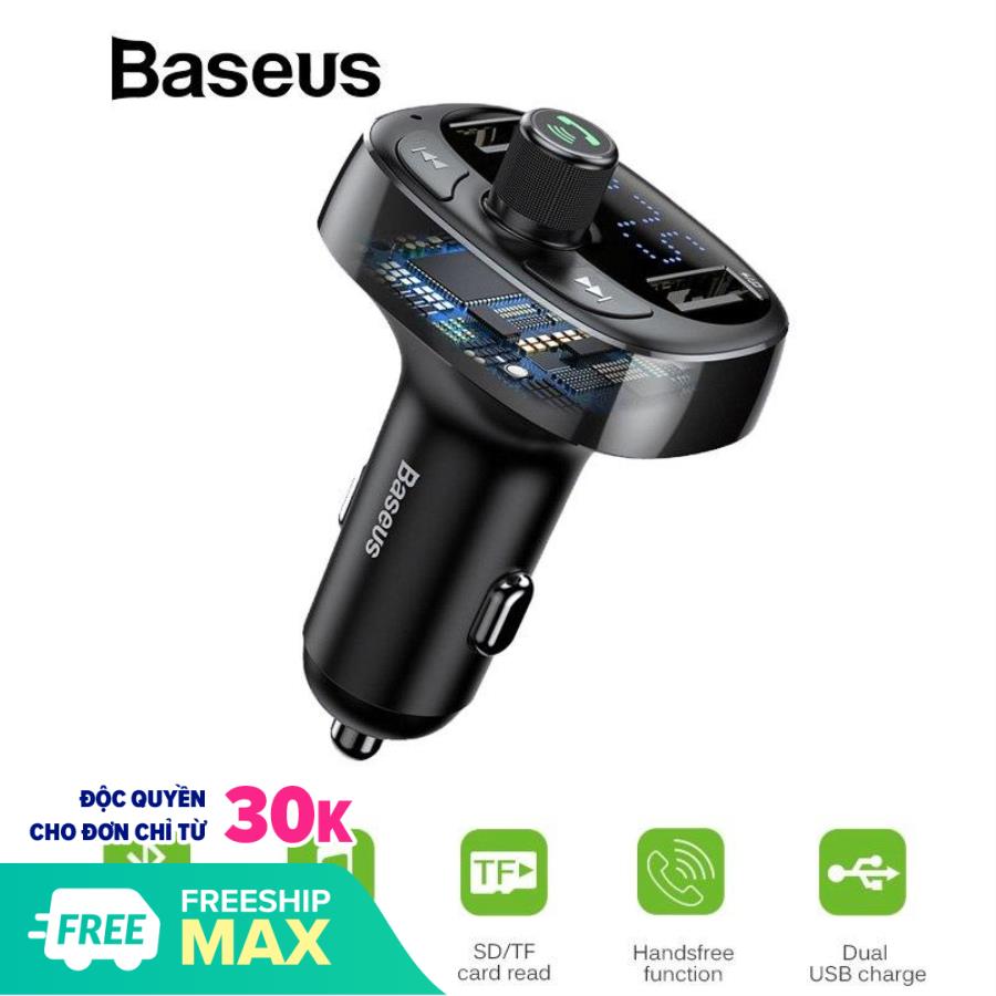 Tẩu  nghe nhạc và đàm thoại rảnh tay Baseus chuyên dụng trên ô tô tích hợp 2 cổng sạc điện thoại, USB  Bluetooth 4.2 - Phân phối bởi Vietstore