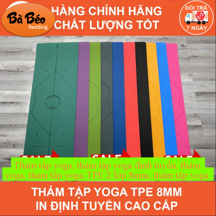 Thảm tập yoga, thảm tập yoga định tuyến, thảm yoga, thảm tập yoga TPE 2 lớp 8mm, thảm tập yoga chống trơn trượt, thảm tập yoga cao cấp tặng kèm túi đựng