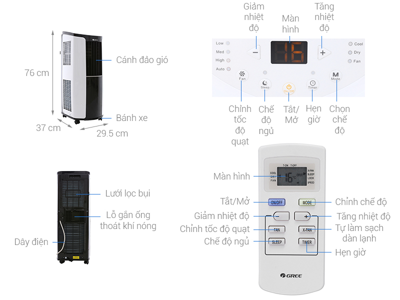 Máy lạnh, điều hòa gree, 1 hp, gpc09ak-k6nna1a, di động, mini công suất tiêu thụ:1kw/h, hàng mẫu 99%