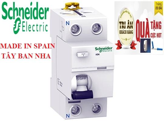 Cầu Dao (Aptomat) CAO CẤP Chống Dòng Rò (Chống Giật) RCBO Schneider  2P 40A - 30mA  - Made In Spain