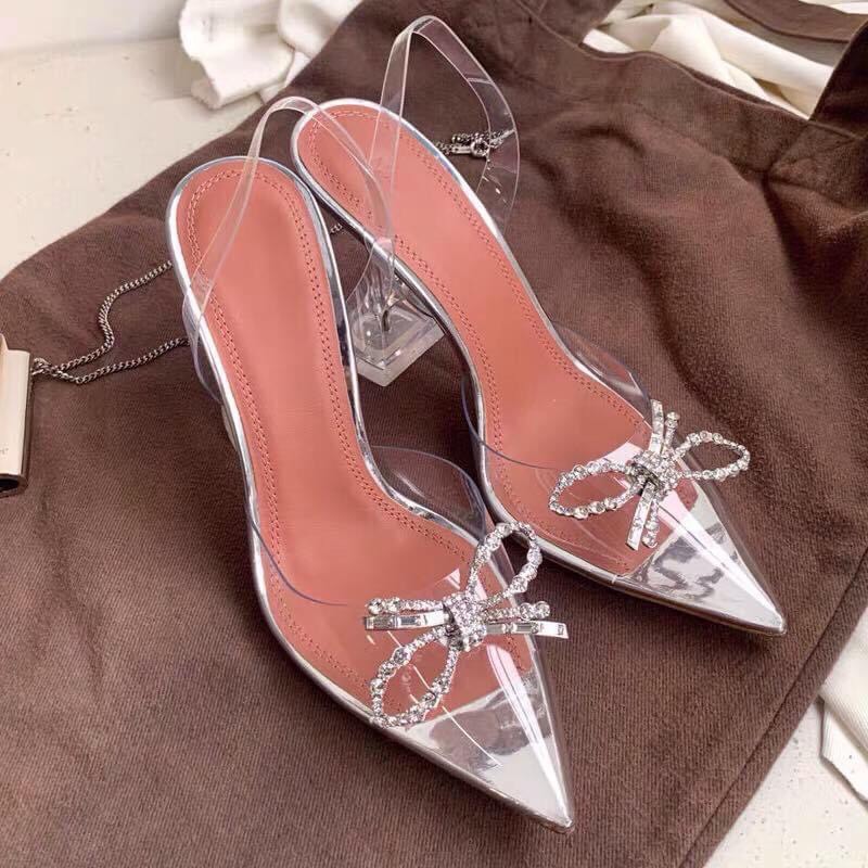 Dép guốc nữ cao gót quai khóa trong đính nơ đá hàng đẹp