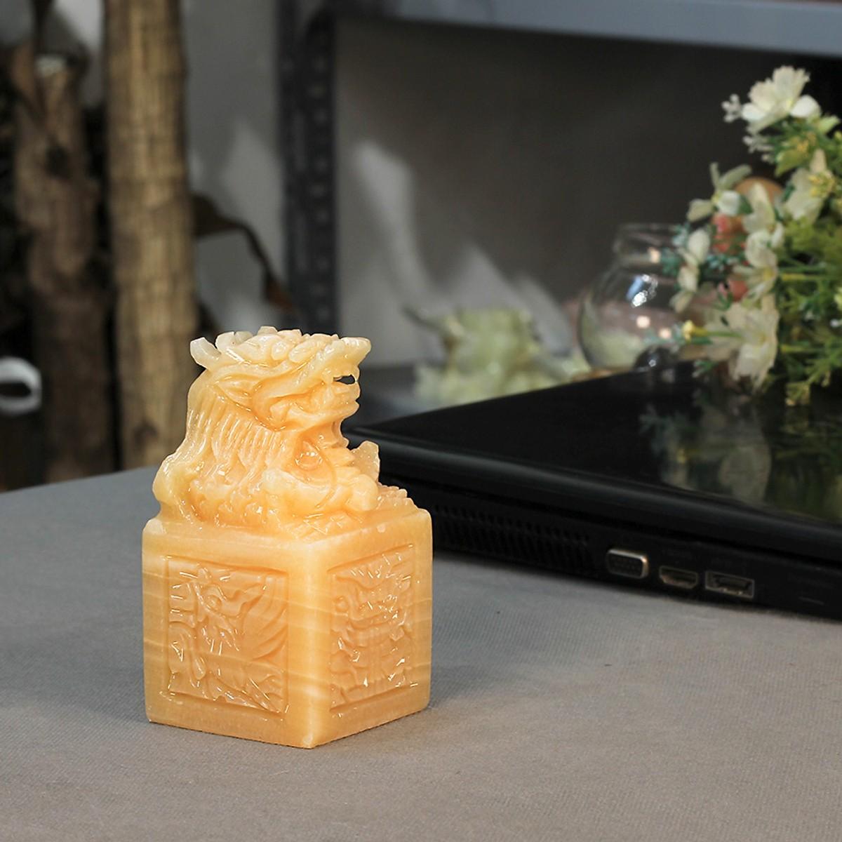 Ấn Rồng Phong Thủy Đá Tự Nhiên 12cm Ngọc Hoàng Long