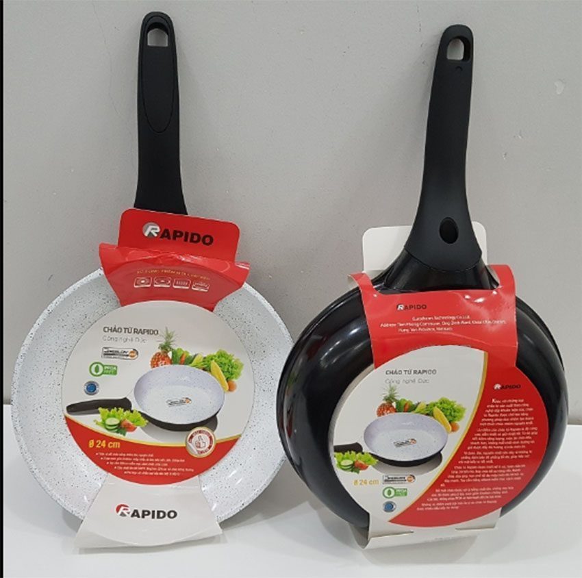 Chảo từ men Đức chống dính Rapido 24cm đáy chấm RP24-RD, nhập khẩu từ Đức, thân và đáy chảo bằng nhôm đúc nguyên khối, tay cầm Silicon mềm mại, cách nhiệt, chắc chắn