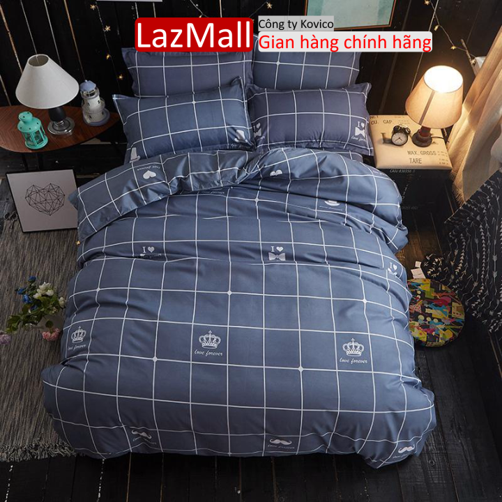 Vỏ chăn lồng ruột 2mx2m2 có khóa kéo,vải cotton poly hàn,mẫu karo vương miện Sunzin  Kho chăn ga gối, ga giường, drap giường