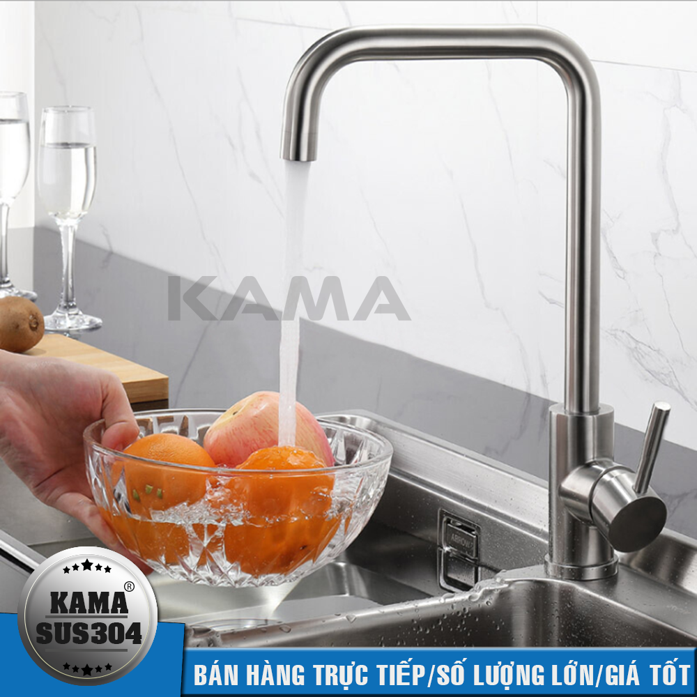 Vòi rửa chén nóng lạnh inox 304 KAMA RC05 - Màu sắc nguyên bản, không chì, không rỉ, tặng kèm dây cấp nước nóng lạnh - HÀNG CHÍNH HÃNG.