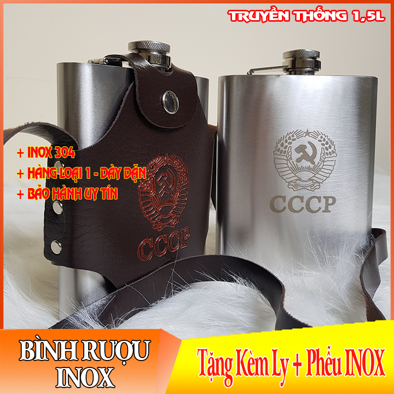 Bình đựng rượu inox 304 CCCP 1.5L tặng kèm bao da + phễu rót inox dễ sử dụng #binhtonginox #binhinoxcccp #binhdungruouinox #binhtongdungruou