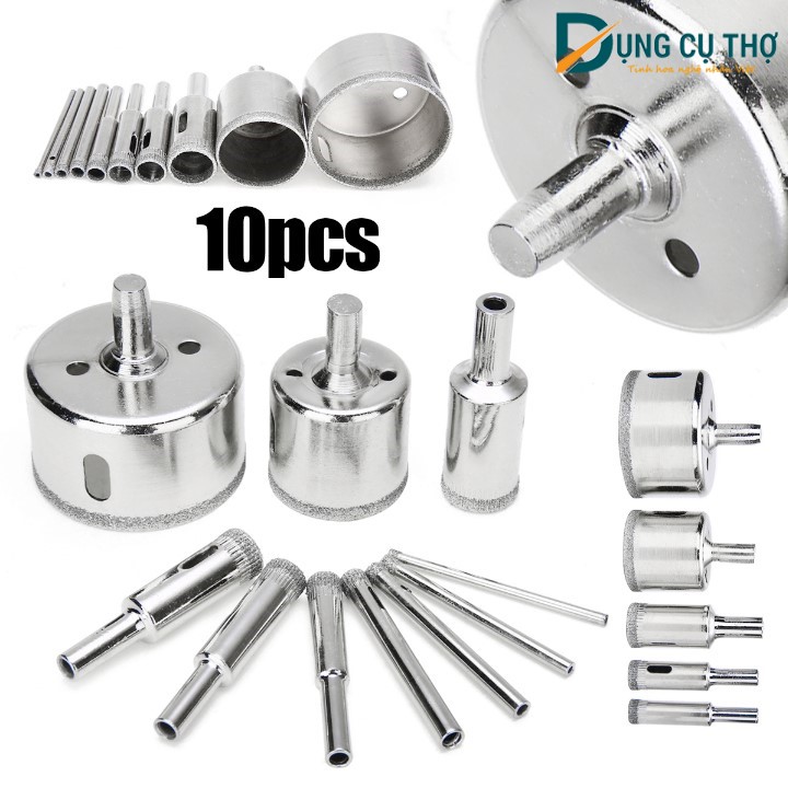 Bộ 10 mũi khoét lỗ 6-30mm và 3-50mm - mũi khoét kính , gạch sứ