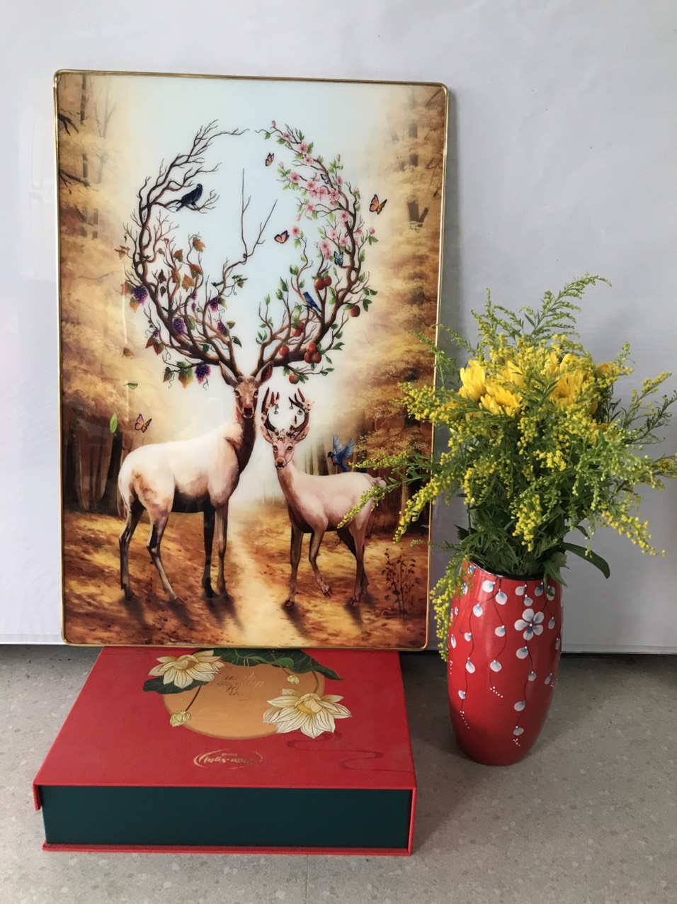 Tranh treo tường tráng gương hươu sao cao cấp