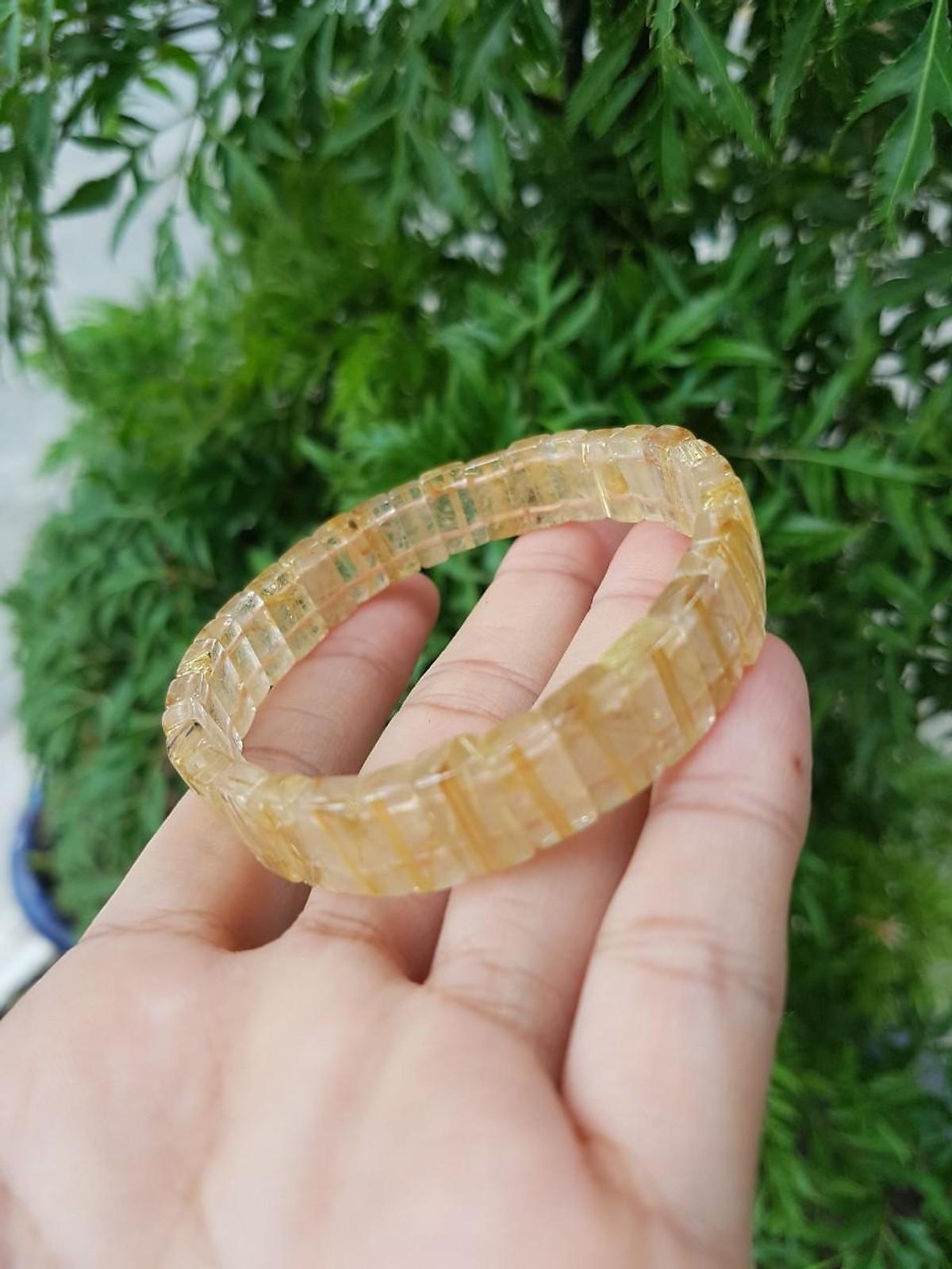 [FreeshipMAX] Vòng thạch anh tóc vàng bản vuông, đồng trục