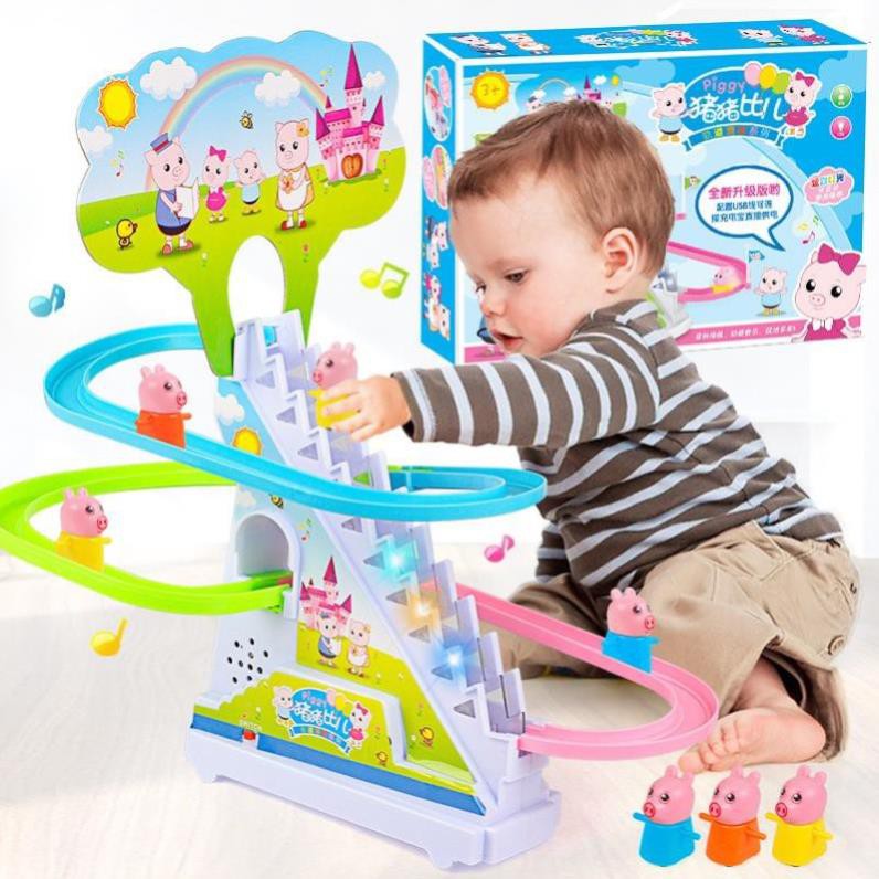 Đồ chơi trẻ em heo con chim cánh cụt chó đốm leo cầu thang ngộ nghĩnh có âm nhạc và đèn - bé rất thích