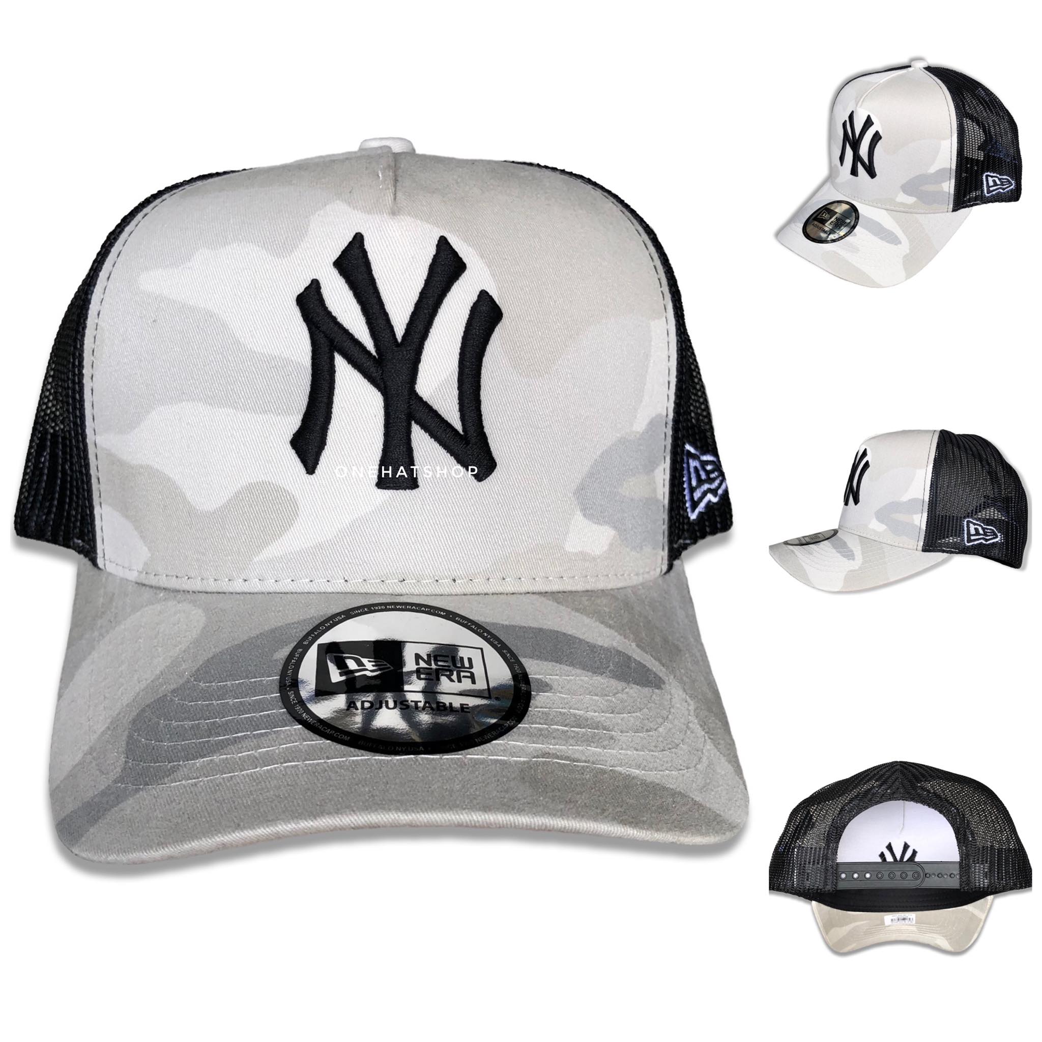 Nón lưỡi trai fom vuông Aframe trucker logo NY đen vải Camo xám trắng lưới chất lượng cao phong cách thời trang Hàn Quốc- Mỹ - onehatshop-est2013