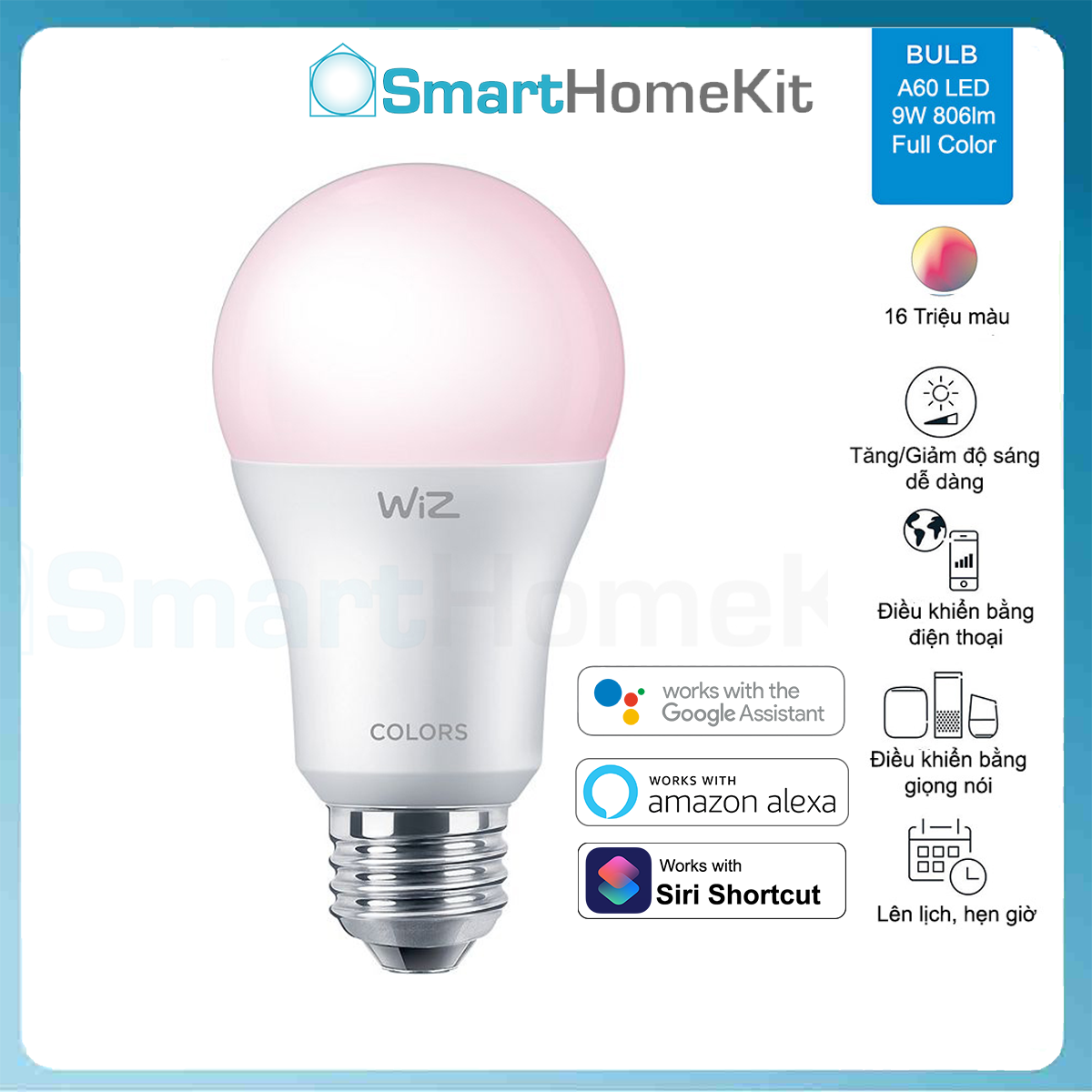 Bóng đèn thông minh Philips WiZ Tunable White and Color E27 9W A60, Kết nối bằng WiFi, Không cần HUB, Hàng Chính Hãng Phân Phối
