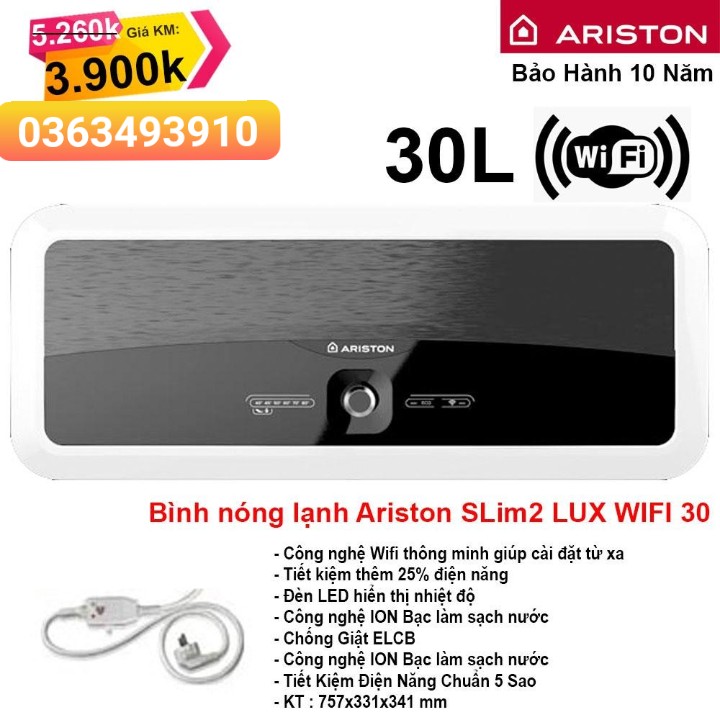 Bình nước nóng ariston 30l ngang sl2 30 lux wifi