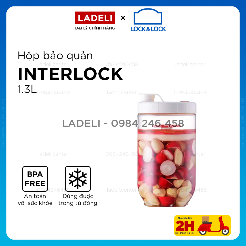 Hộp muối dưa cà, bảo quản thực phẩm Lock&Lock Interlock INL412W dung tích 1.3L nắp xoáy