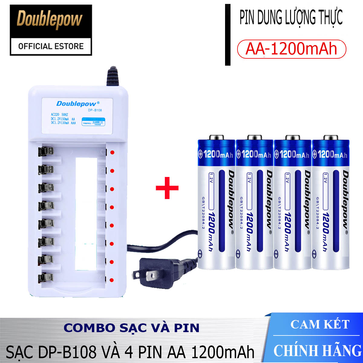 Combo sạc pin tiểu AA AAA DP-B108 và Hộp 4 viên pin AA 1200mAh Doublepow - Hàng chính hãng