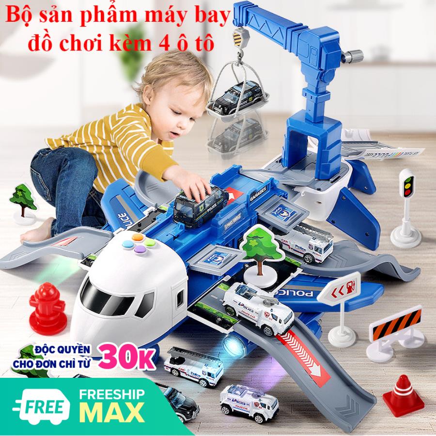 Máy bay đồ chơi chi tiết sắc sảo, bền đẹp, bao gồm 4 xe cảnh sát bằng kim loại, có giàn cẩu, thang trượt, biển báo đa chức năng chạy pin, giúp phát triển trí não của trẻ, tăng tư duy và nhận biết. (đồ chơi trẻ em máy bay)