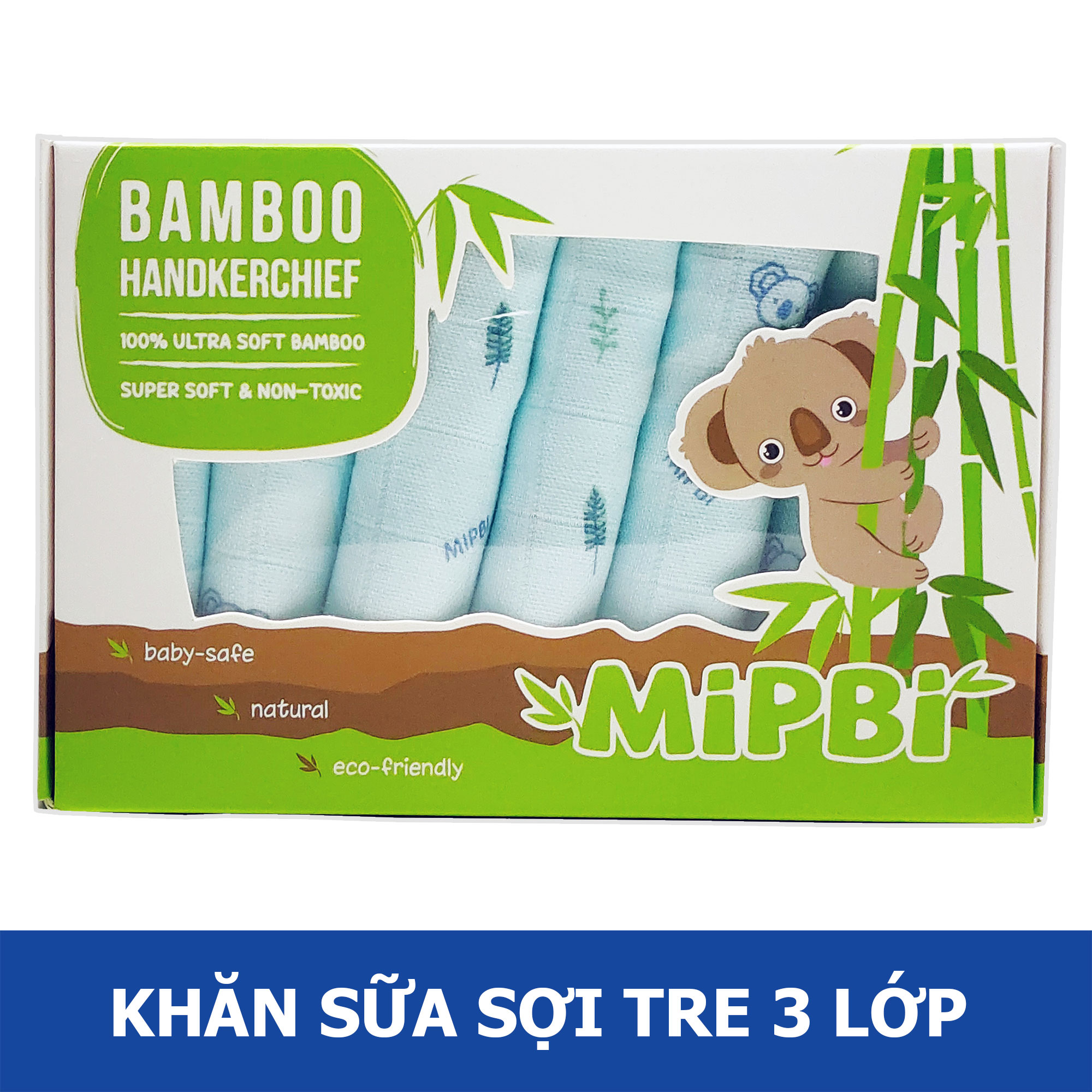 Khăn Sữa Cho Bé Sơ Sinh Mipbi Vải Sợi Tre 3 Lớp Mền Mại, Kháng Khuẩn Hộp 6 Chiếc
