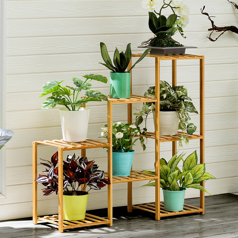 Giá kệ để chậu hoa cây cảnh gỗ tre tự nhiên sala