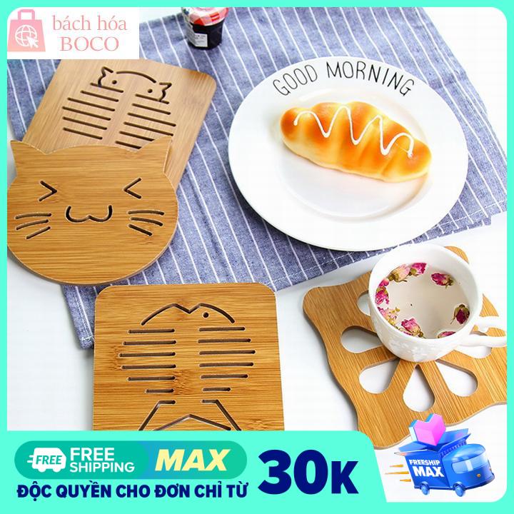 Combo 5 rế lót nồi bằng gỗ cách nhiệt, chống trơn trượt hình ngẫu nhiên, đế lót nồi bằng gỗ, miếng lót nồi