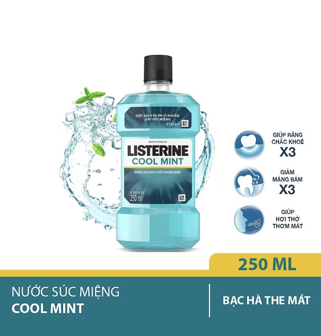 Nước súc miệng hơi thở thơm mát listerine cool mint 250ml