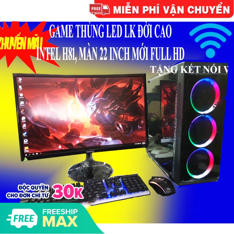 [Trả góp 0%]Bộ máy tính chơi Game thùng LED chơi game pc gaming lol cf pubg mobi fifa online... màn 22 inch full hd linh kiện đời cao intel H81 ram 8g ổ SSD sản phẩm trọn bộ cắm điện là chơi game