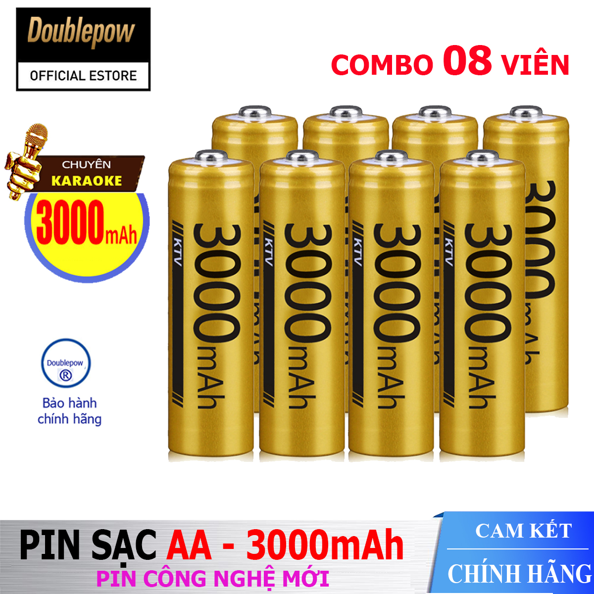 Pin sạc AA 3000mAh Doublepow -Pin cao cấp chuyên dụng cho Micro Karaoke -