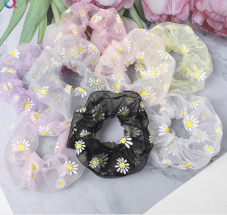 Dây cột tóc Scrunchies voan Hoa Cúc màu ngẫu nhiên