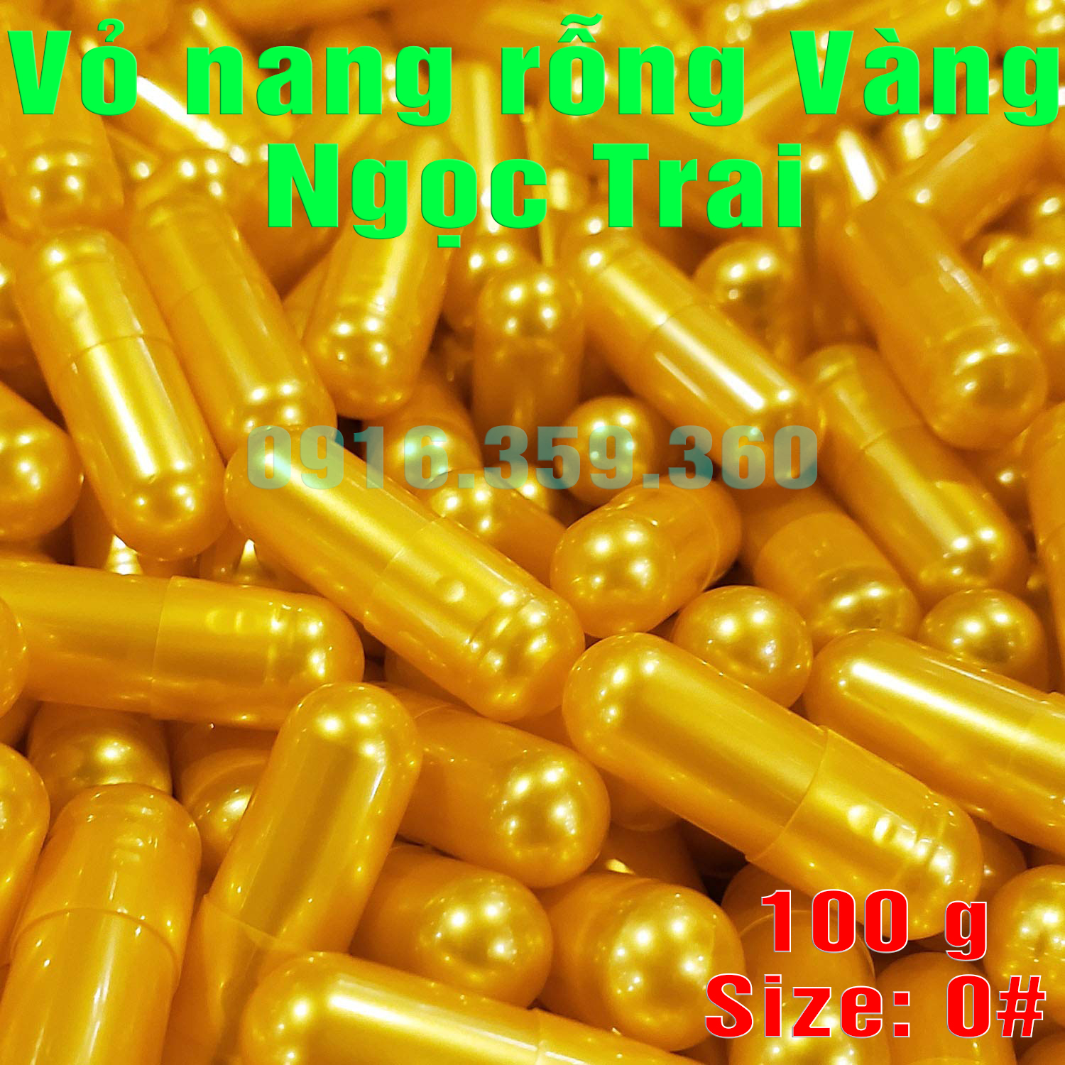 Vỏ nang rỗng vàng ngọc trai 100g size: 0#