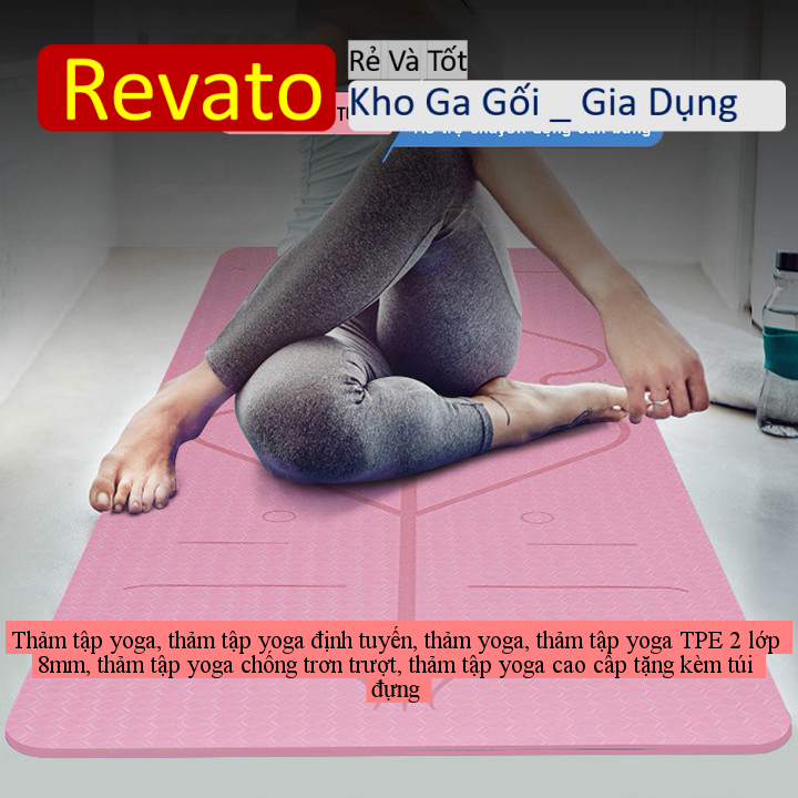 Thảm tập yoga, thảm tập yoga định tuyến, thảm yoga, thảm tập yoga TPE 2 lớp 8mm, thảm tập yoga chống trơn trượt, thảm tập yoga cao cấp tặng kèm túi đựng  - revato
