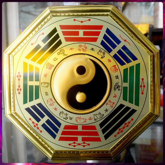 Gương dán tường, Gương bát quái phong thủy âm dương mạ vàng, Gương treo cửa, Gương tiên thiên